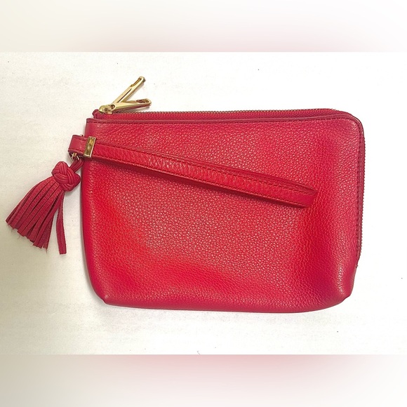 Talbots Handbags - Talbots Red Pebbled Leather Tasseled 2 Zipper Wristlet Clutch